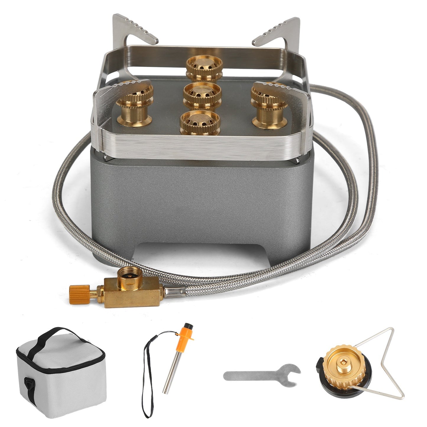 Camping Stove With Cassette Adapter Windproof Outdoor Backpacking Burner With Carrying Case Igniter For Outdoor Hiking Camping Picnic Backpacking