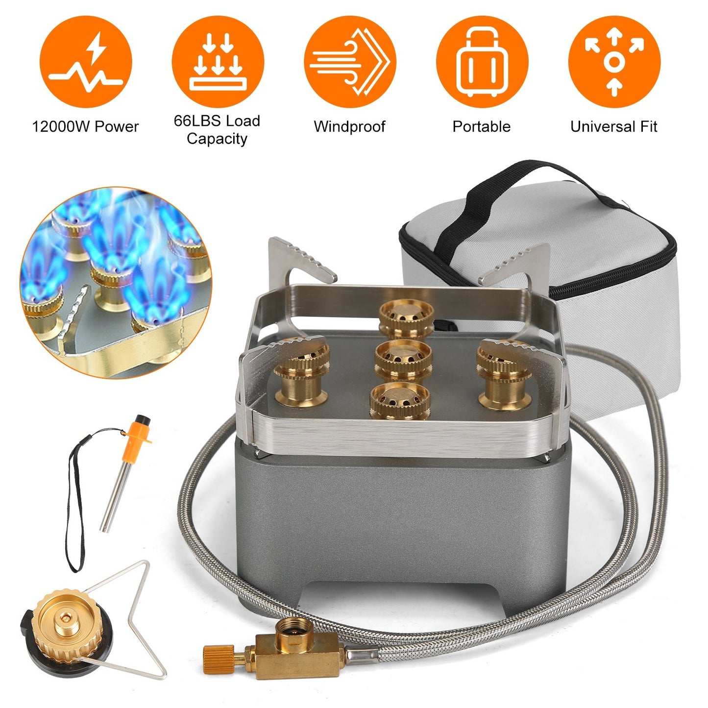 Camping Stove With Cassette Adapter Windproof Outdoor Backpacking Burner With Carrying Case Igniter For Outdoor Hiking Camping Picnic Backpacking